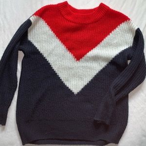 triangle design red white blue sweater